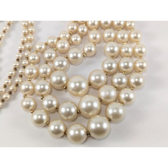 Faux Pearls Long Triple Strand Gold Tone Spacer Beads - Picture 7 of 11